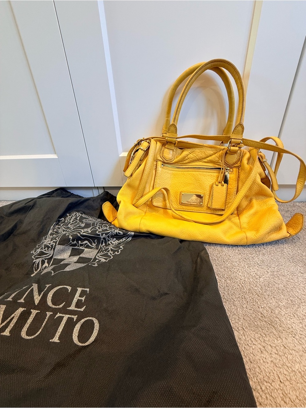 Vince Camuto Mustard Yellow Pebbled Leather Satchel